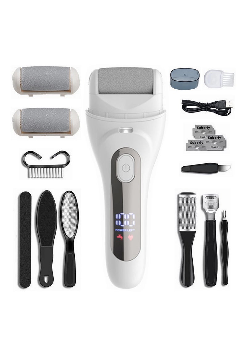 إيسي جهاز كهربائي لإزالة مسامير القدمين مع ضوء LED وشاشة عرض تعمل بالبطارية، جهاز باديكير بثلاث سرعات، 3 بكرات، مجموعة للعناية بالقدم مكونة من 10 قطع، هدية مثالية لنفسك وعائلتك وأصدقائك - Image 1