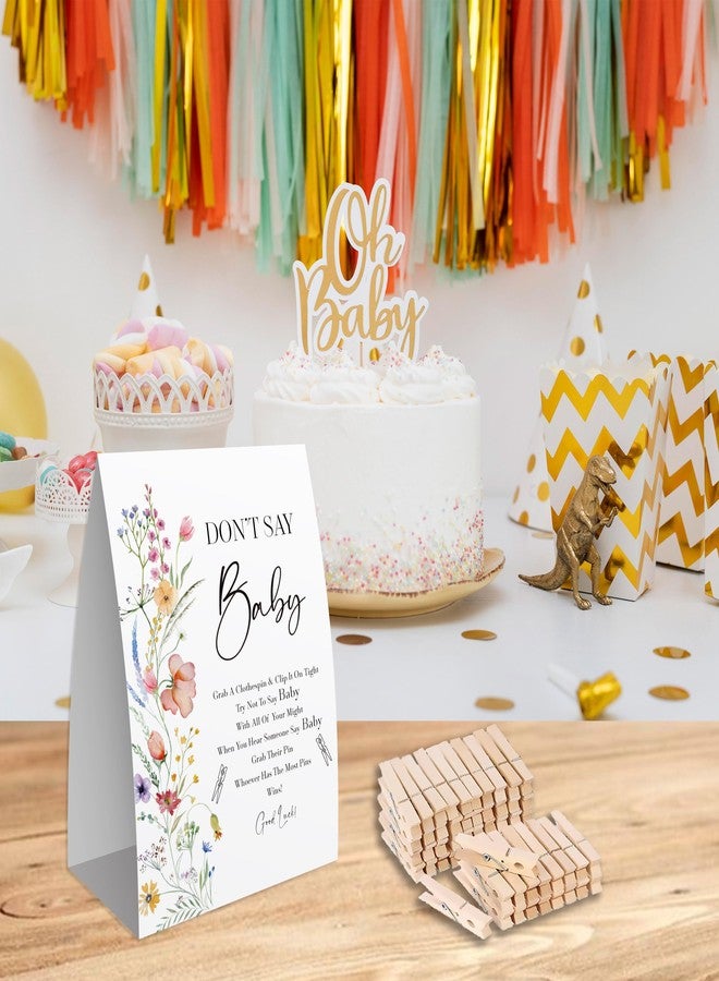 Xenseou Don't Say Baby Game for Baby Shower, 50 Wooden Clothespins and one Sign, Colorful Floral Theme, Pins for Baby Shower Decorations, Gender Reveal Games, Baby Shower Supplies-BB21 - Image 5