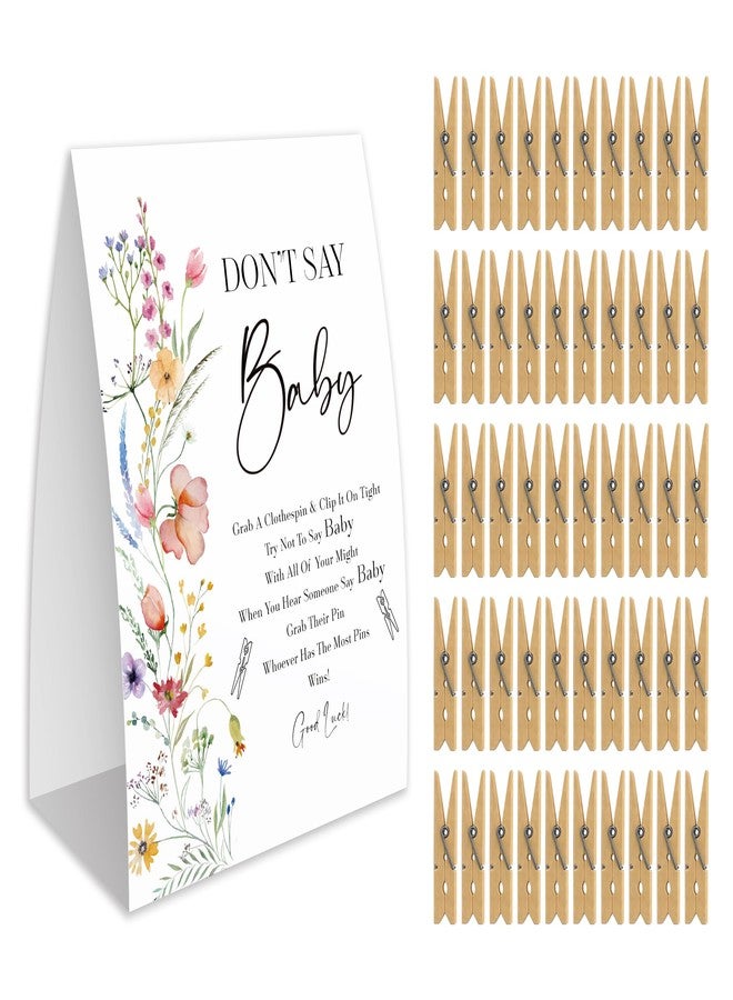 Xenseou Don't Say Baby Game for Baby Shower, 50 Wooden Clothespins and one Sign, Colorful Floral Theme, Pins for Baby Shower Decorations, Gender Reveal Games, Baby Shower Supplies-BB21 - Image 1
