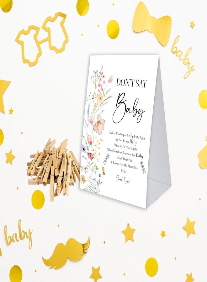 Xenseou Don't Say Baby Game for Baby Shower, 50 Wooden Clothespins and one Sign, Colorful Floral Theme, Pins for Baby Shower Decorations, Gender Reveal Games, Baby Shower Supplies-BB21 - Image 3