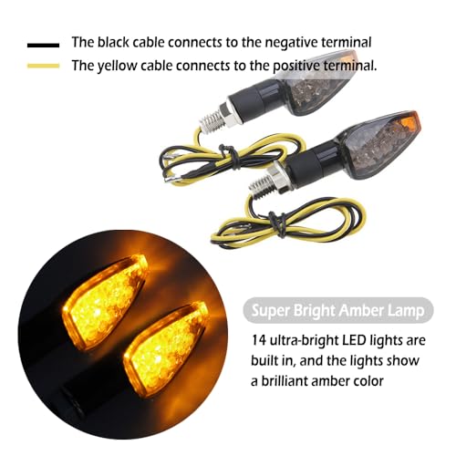 IHOTDER 4PCS Motorcycle Turn Signals,14LED Front+Rear Motorcycle Blinkers with Cool Amber Lamp,12V Motorcycle Turn Signal Light Compatible with Yamaha Kawasaki Motorcycle Accessories (Smoked Black Shell) - Image 5