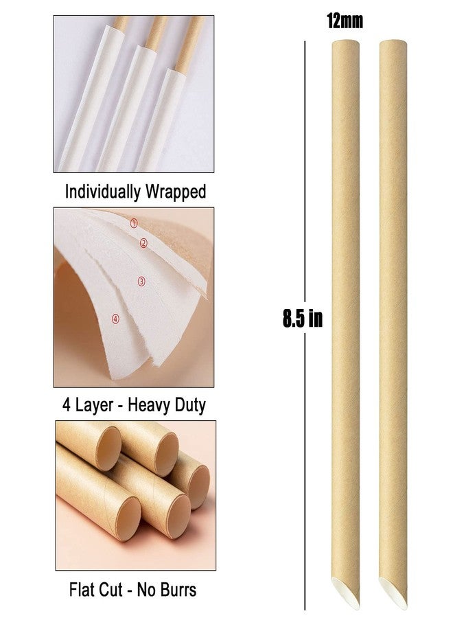 ALINK Pointed Paper Boba Straws, Individually Wrapped, 4-Layer Heavy Duty, 12mm Biodegradable Jumbo Smoothie Straws for Bubble Tea, Tapioca Pearls - Pack of 50 - Image 2