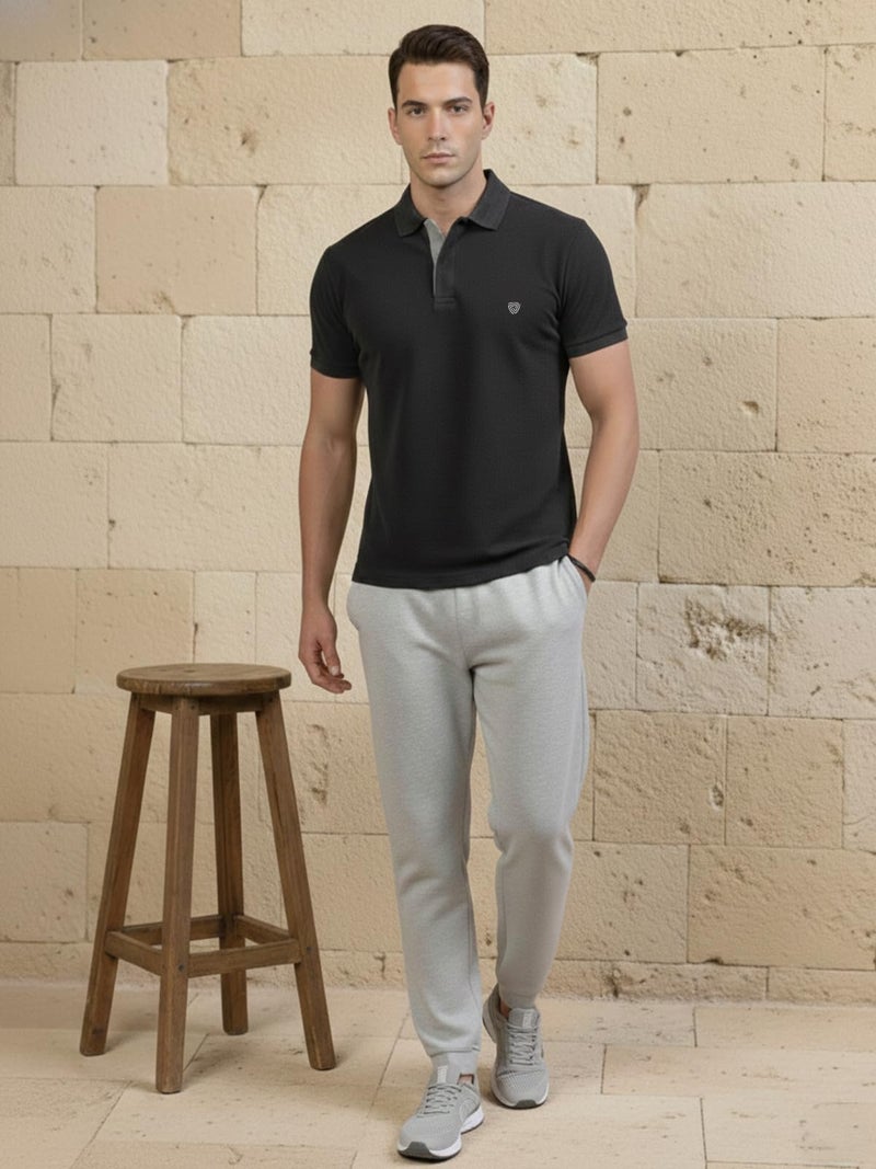 Lux Cozi Men's Pack of 1 Black Melange Regular Fit Polo Neck Half Sleeve Solid Casual T-Shirt (Size : Large)_COZI_2121_BM_L_1PC - Image 4