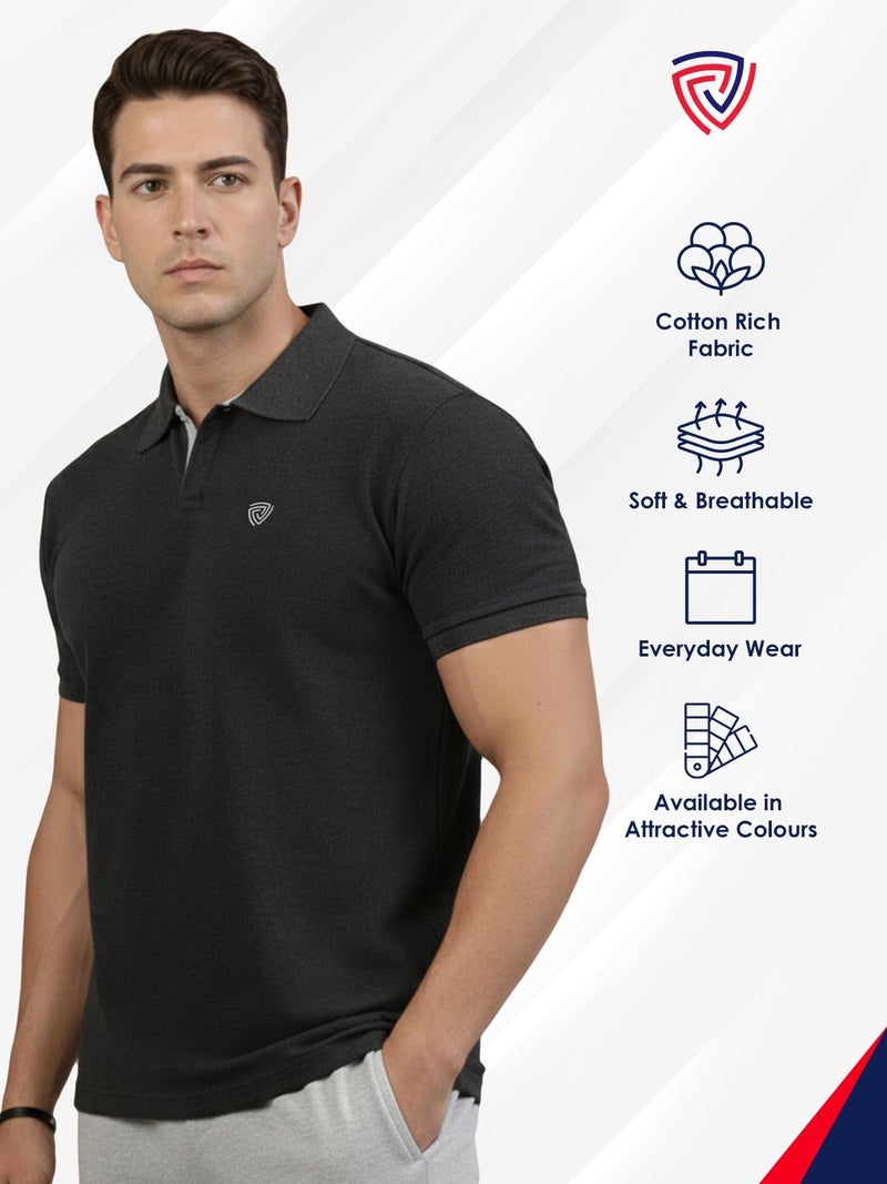 Lux Cozi Men's Pack of 1 Black Melange Regular Fit Polo Neck Half Sleeve Solid Casual T-Shirt (Size : Large)_COZI_2121_BM_L_1PC - Image 3
