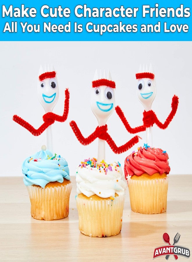 Eucatus ملاعق وشوك بلاستيكية قابلة لإعادة التدوير بحجم الأطفال لحفلات عيد الميلاد والحرف، 24 قطعة. مجموعة أدوات غير سامة 2 في 1 باللون الأبيض لصنع زينة كعك الأطفال وألعاب تذكارية. صنع الشوك مع الأطفال أصبح سهلاً وممتعاً! - Image 3