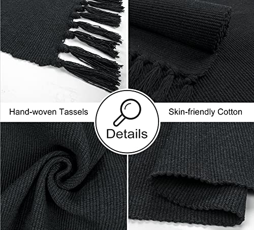 Seavish Black Kitchen Rug, 2x3 Cotton Hand Woven Recycled Throw Rug Runner Braided Entryway Floor Mat for Laundry Room Bathroom Bedroom Dorm - Image 3
