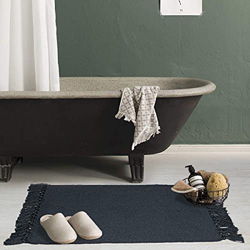 Seavish Black Kitchen Rug, 2x3 Cotton Hand Woven Recycled Throw Rug Runner Braided Entryway Floor Mat for Laundry Room Bathroom Bedroom Dorm - Image 2