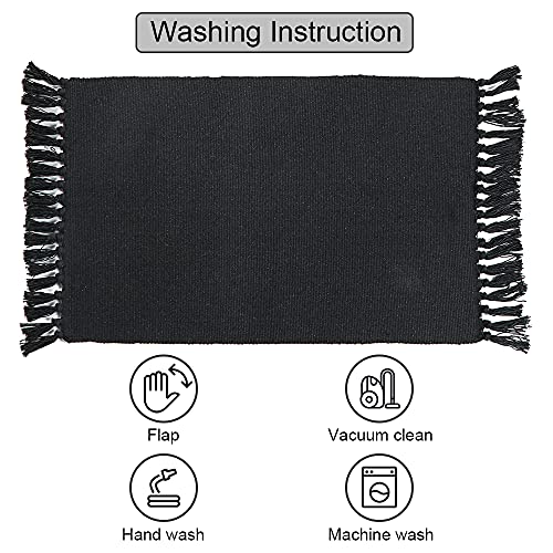 Seavish Black Kitchen Rug, 2x3 Cotton Hand Woven Recycled Throw Rug Runner Braided Entryway Floor Mat for Laundry Room Bathroom Bedroom Dorm - Image 4