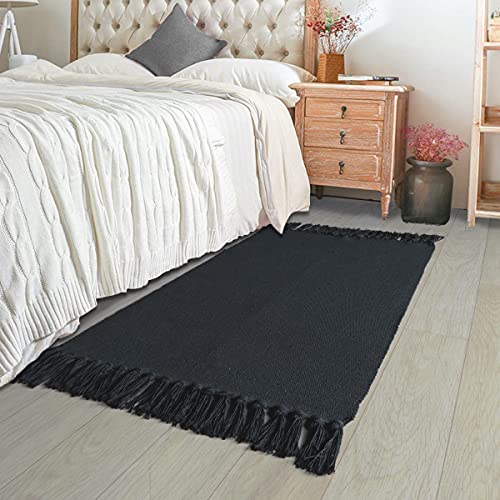 Seavish Black Kitchen Rug, 2x3 Cotton Hand Woven Recycled Throw Rug Runner Braided Entryway Floor Mat for Laundry Room Bathroom Bedroom Dorm - Image 5