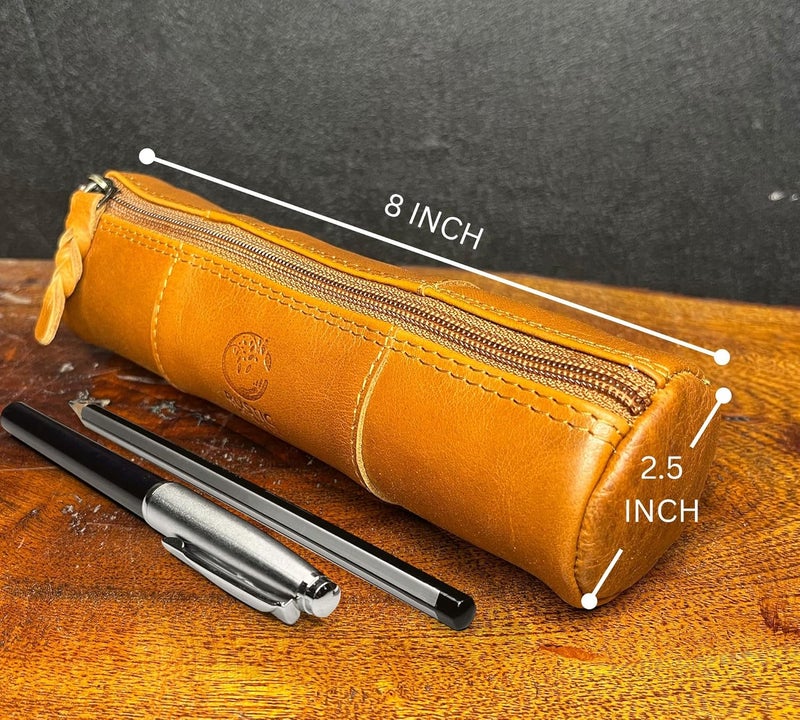 Rustic Town Leather Pencil Case Holder - Pen Pencil Pouch For Office & School - Zipper Stationary Utility Bag Pencil Kit For Girls, Boys & Kids (Cognac), Brown - Image 3