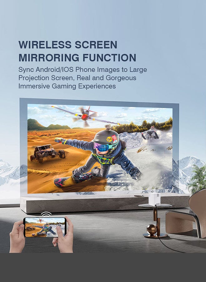 Wownect Smart Android 700ANSI Lumens Auto Focus And Auto Keystone 1080P 4K Android 9.0 TV Download Apps Bluetooth WiFi Portable Home Theater Video Projector BBQ7 White - Image 5
