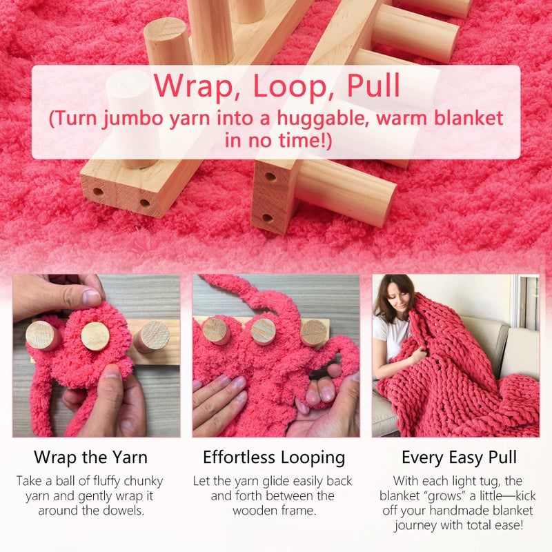 MLLNFUE 55â€ Chunky Blanket Loom Kit for DIY No-Needle Hand Knitting Adjustable Wooden Loom Frame Beginner Friendly Yarn Craft for Home Decor & Large Throw Blankets - Image 4