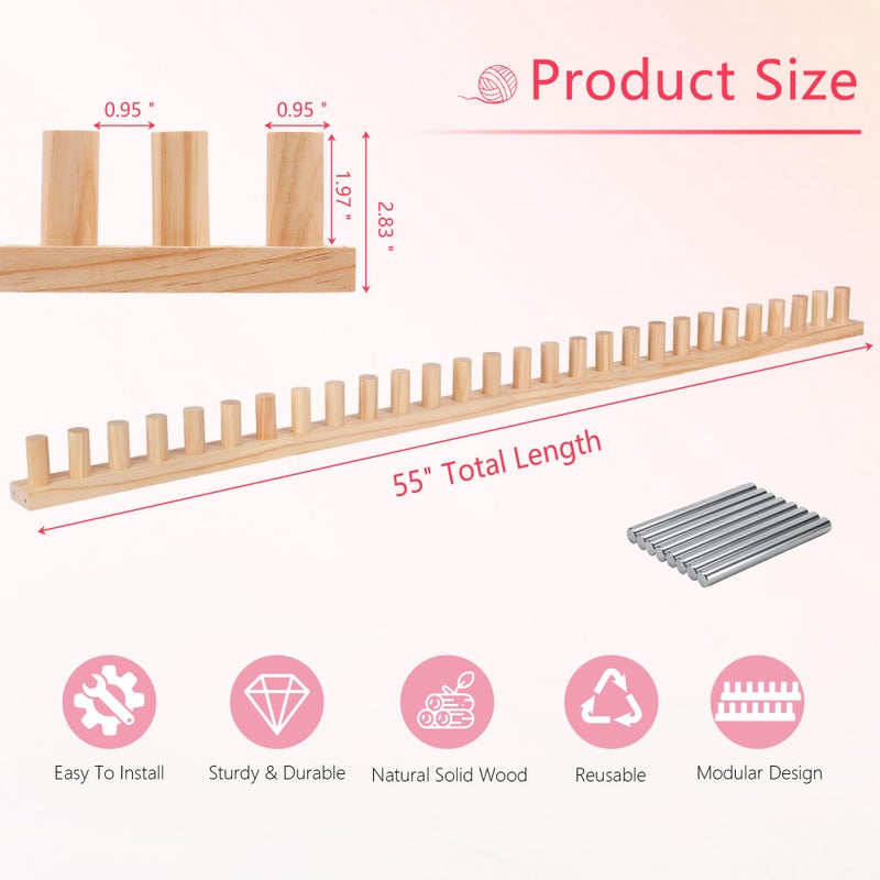 MLLNFUE 55â€ Chunky Blanket Loom Kit for DIY No-Needle Hand Knitting Adjustable Wooden Loom Frame Beginner Friendly Yarn Craft for Home Decor & Large Throw Blankets - Image 2