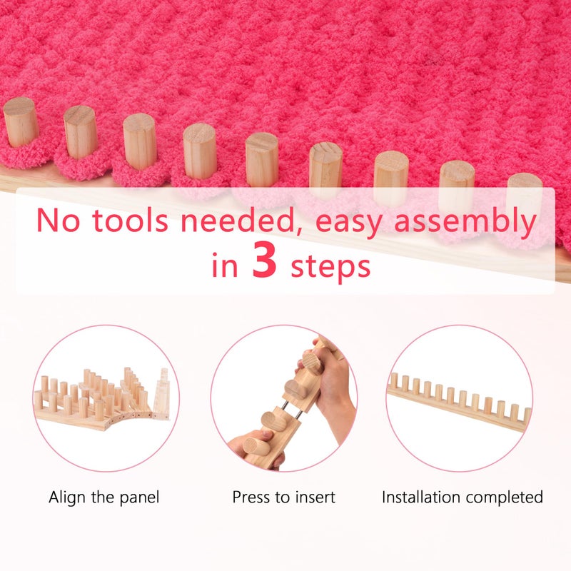 MLLNFUE 55â€ Chunky Blanket Loom Kit for DIY No-Needle Hand Knitting Adjustable Wooden Loom Frame Beginner Friendly Yarn Craft for Home Decor & Large Throw Blankets - Image 3