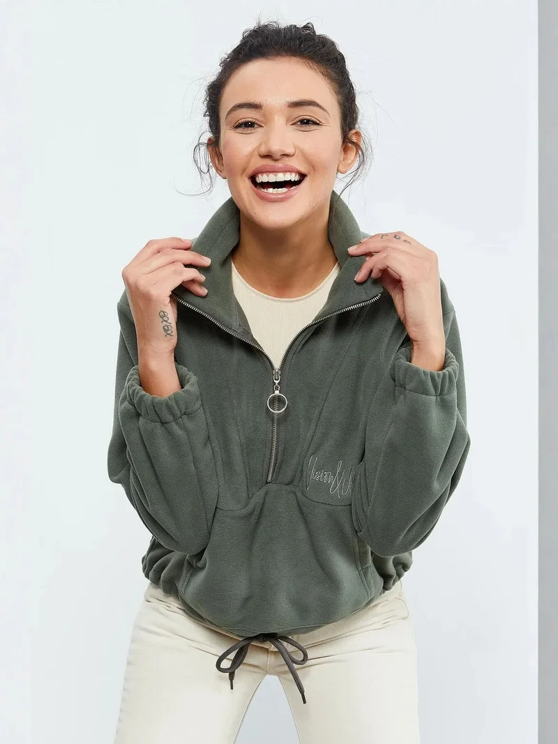 تومي لايف TOMMY Oversized Half-zip Plush Sweatshirt
