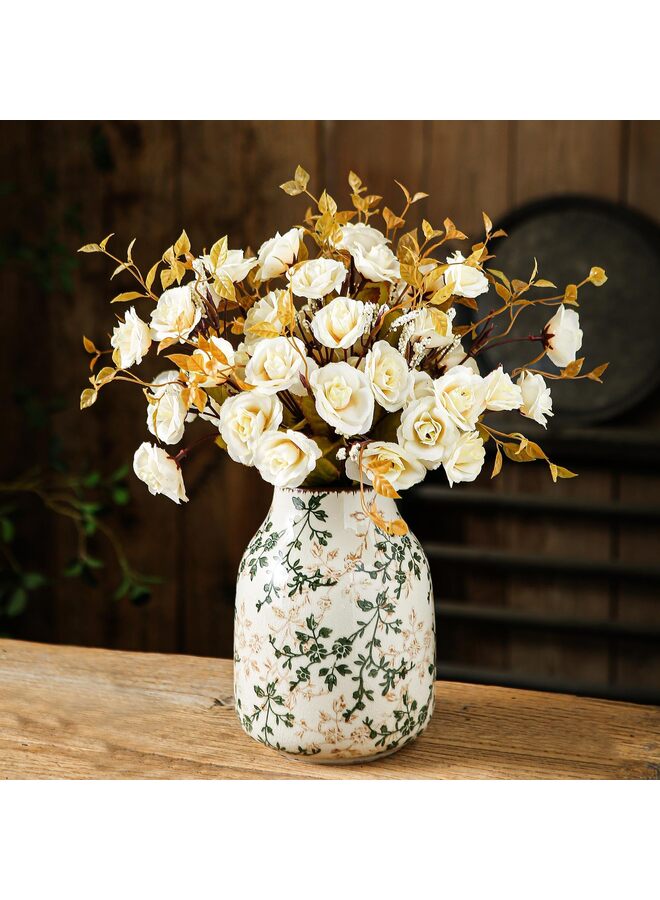 LAMAY Green and Beige Vintage Vase, Chinoiserie Floral Vase, Rustic Ceramic Large Vases for Home Decors, Living Room, Bookshelf, Office - Image 1