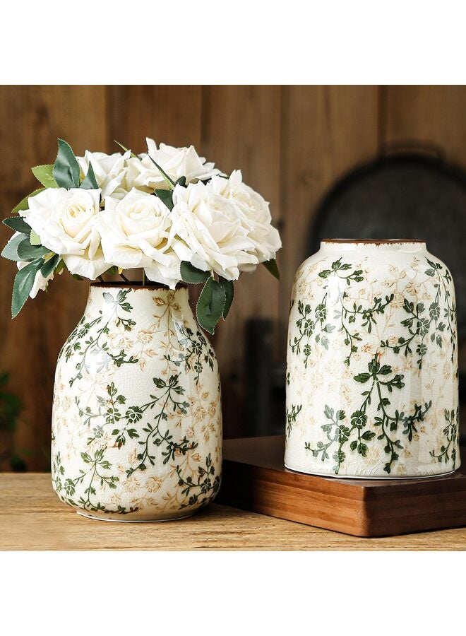 LAMAY Green and Beige Vintage Vase, Chinoiserie Floral Vase, Rustic Ceramic Large Vases for Home Decors, Living Room, Bookshelf, Office - Image 4