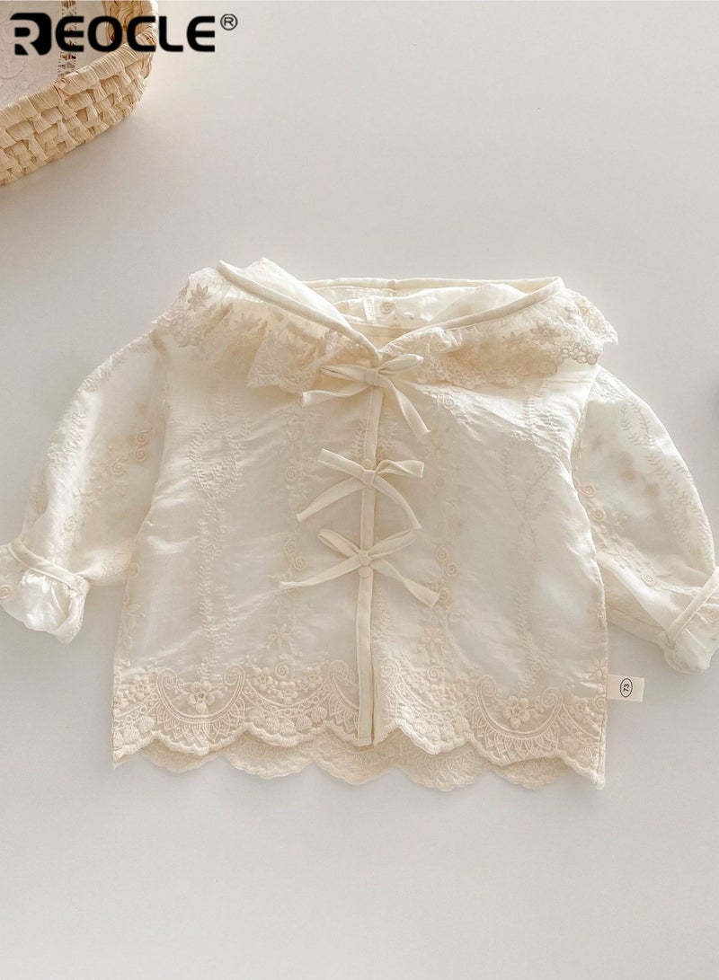 ريوكل سروال هوائي للأطفال مع تصميم دانتيل مزهري وميزة غطاء خفيف جاكيت رقيق للأطفال لارتدائه داخل المنزل في الصيف - Image 3