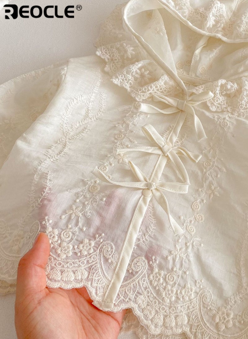 ريوكل سروال هوائي للأطفال مع تصميم دانتيل مزهري وميزة غطاء خفيف جاكيت رقيق للأطفال لارتدائه داخل المنزل في الصيف - Image 5