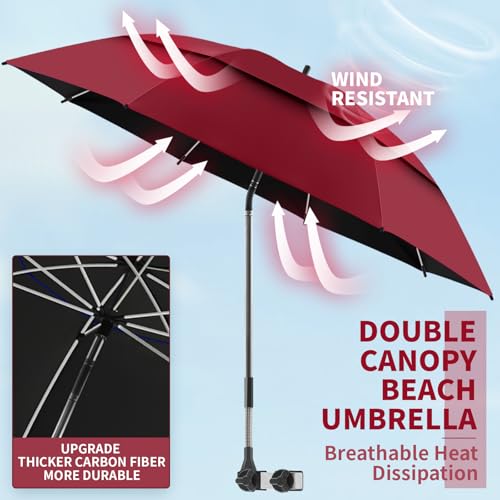 NBtoUS 2 Pack 486 Double Canopy Umbrella with Clamp UPF50 Beach Chair Umbrella with clip 360Adjustable Portable Outdoor Wheelchair Patio Golf CartsCampingNot Include Chair - Image 3