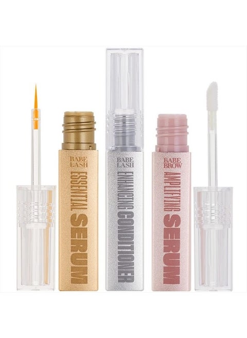Babe Original Triple Threat Mini Set, Includes Babe Lash Essential Serum & Enhancing Conditioner + Babe Brow Amplifying Serum, 1 mL, 3 Pack
