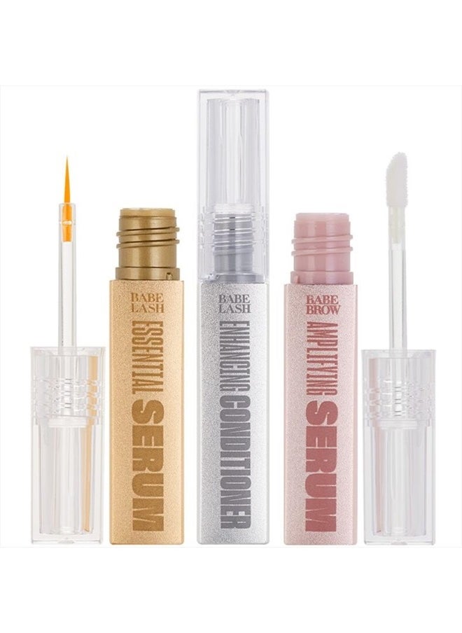 BABE ORIGINAL - Babe Original Triple Threat Mini Set, Includes Babe Lash Essential Serum & Enhancing Conditioner + Babe Brow Amplifying Serum, 1 mL, 3 Pack - Image 1
