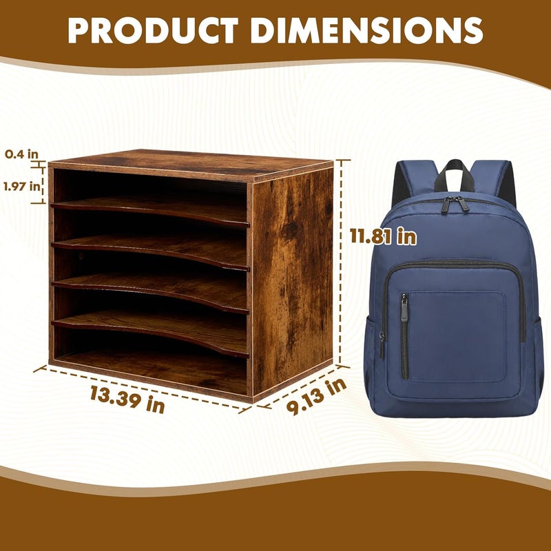 EMERIT Paper Organzier Wood Desktop Organizer Storage Letter Tray File Sorter with Adjustable Shelves for Home Office - Image 2