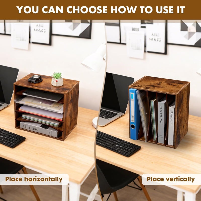 EMERIT Paper Organzier Wood Desktop Organizer Storage Letter Tray File Sorter with Adjustable Shelves for Home Office - Image 5
