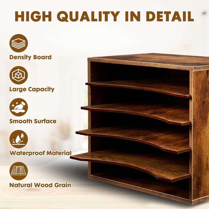 EMERIT Paper Organzier Wood Desktop Organizer Storage Letter Tray File Sorter with Adjustable Shelves for Home Office - Image 3