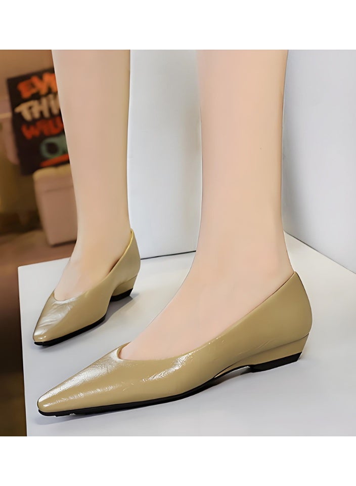 BIGTREE Women's Low Wedge Shoes Comfortable Closed Pointed Toe Flat Shoes Apricot - Image 3