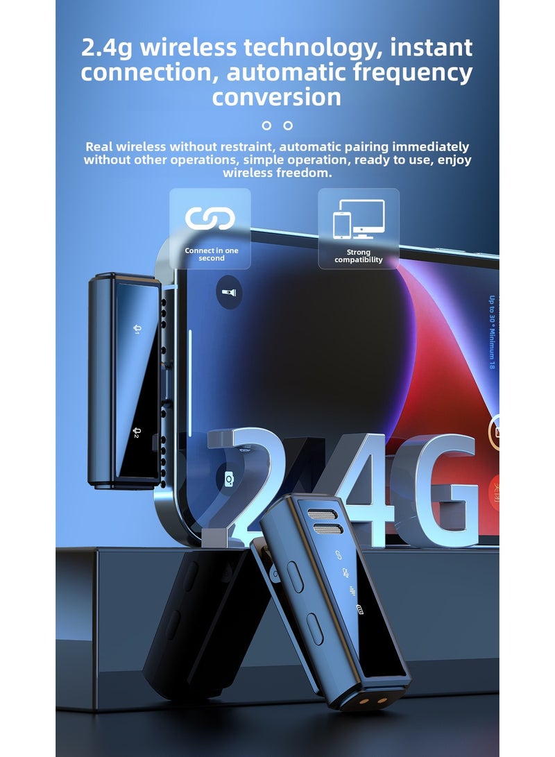 WJS-J88 lavalier wireless intelligent noise reduction 2+1 combination microphone with 20m transmission microphone, equipped with a rechargeable battery compartment, used for Vlogging TikTok YouTube content creators real-time streaming media interview recording, compatible with smartphones such as iPhone, Android, and laptops - Image 3