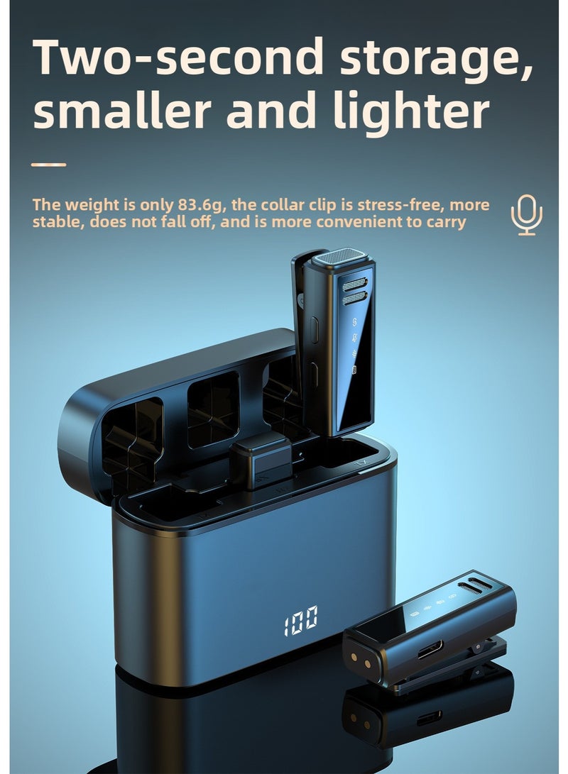 WJS-J88 lavalier wireless intelligent noise reduction 2+1 combination microphone with 20m transmission microphone, equipped with a rechargeable battery compartment, used for Vlogging TikTok YouTube content creators real-time streaming media interview recording, compatible with smartphones such as iPhone, Android, and laptops - Image 2