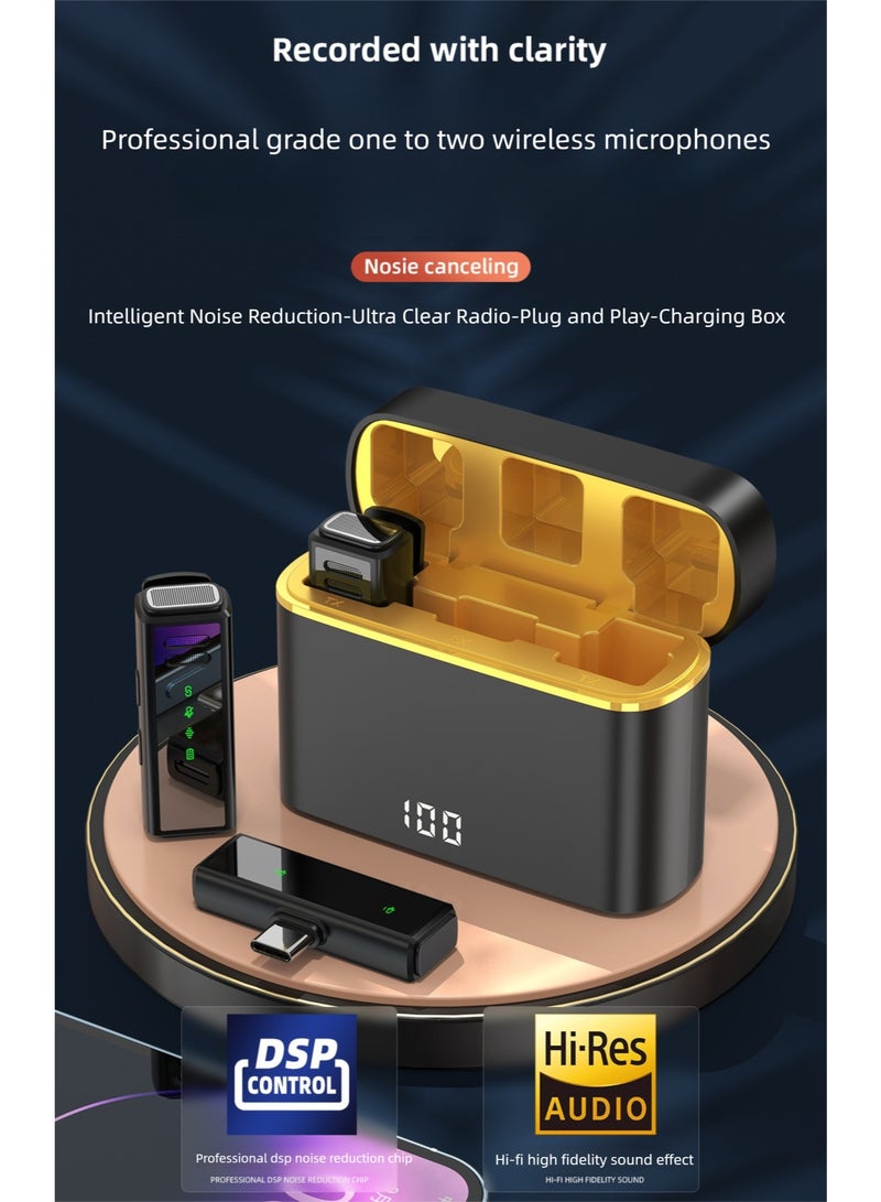 WJS-J88 lavalier wireless intelligent noise reduction 2+1 combination microphone with 20m transmission microphone, equipped with a rechargeable battery compartment, used for Vlogging TikTok YouTube content creators real-time streaming media interview recording, compatible with smartphones such as iPhone, Android, and laptops - Image 1