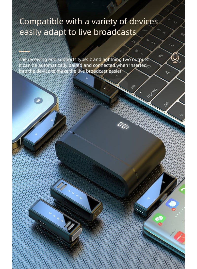 WJS-J88 lavalier wireless intelligent noise reduction 2+1 combination microphone with 20m transmission microphone, equipped with a rechargeable battery compartment, used for Vlogging TikTok YouTube content creators real-time streaming media interview recording, compatible with smartphones such as iPhone, Android, and laptops - Image 4