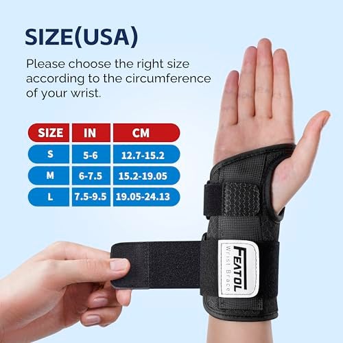FEATOL 2 Pack Carpal Tunnel Wrist Brace For Work With Wrist Splint, 6.5'' Hand Brace Night Support For Women Men, Pain Relief For Tendonitis, Arthritis, Pregnancy, Typing, Right and Left Hand, Large - Image 5