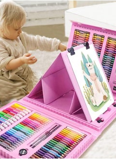 ELLEGLAM 208 PCS Art Supplies, Drawing Art Kit for Kids Adults Art Set with Double Sided Trifold Easel, Oil Pastels, Crayons, Colored Pencils, Watercolor Pens Gift for Girls Boys Artist,Pink  - Image 2