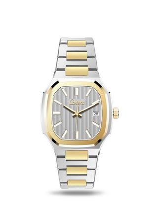 Silver and gold bracelet with silver dial
