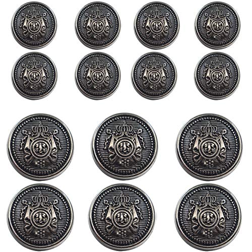 KENDANY 14 Piece Antiqued Black Metal Blazer Button Set - Crown - for Blazer, Suits, Sport Coat, Uniform (Black #1, 15MM 20MM)(0.59in-0.79in) - Image 1