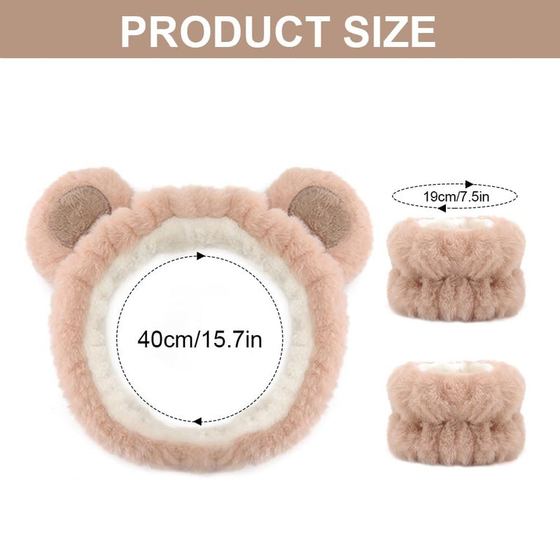 Corsula Headband Skincare Bear Hairband Make-up Hair Band for Yoga, Make-Up, Washing, Face, Shower, Beauty, Skin Care Pack of 3 Wrist Wash Band,Spa Head Band (Beige, Regular) - Image 2
