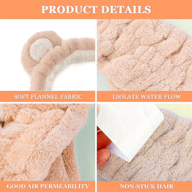 Corsula Headband Skincare Bear Hairband Make-up Hair Band for Yoga, Make-Up, Washing, Face, Shower, Beauty, Skin Care Pack of 3 Wrist Wash Band,Spa Head Band (Beige, Regular) - Image 5