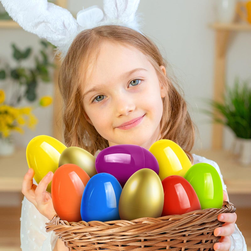 spring flower SpringFlower 72PCS 3.5 inch Plastic Easter Eggs Plus 2 Golden Easter Eggs, Empty Easter Eggs Fillable, Plastic Eggs Bulks for Easter Basket Stuffer, Easter Party Favor & Egg Hunt, Easter Decorations - Image 3