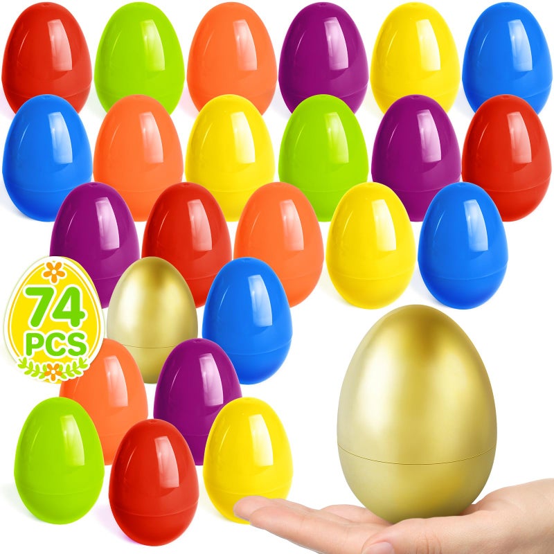 spring flower SpringFlower 72PCS 3.5 inch Plastic Easter Eggs Plus 2 Golden Easter Eggs, Empty Easter Eggs Fillable, Plastic Eggs Bulks for Easter Basket Stuffer, Easter Party Favor & Egg Hunt, Easter Decorations - Image 1