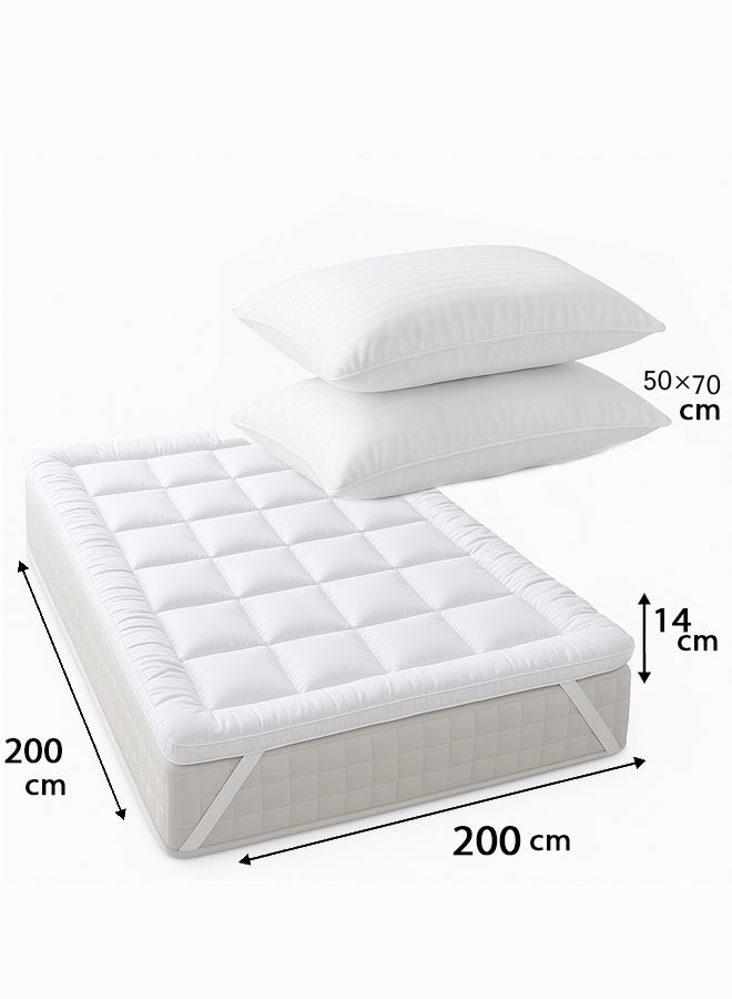 Kunzita Home Microfiber mattress 14 cm -200 x 200 cm with two luxurious hotel pillowcases 50 x 75 cm with Elastic corners  - ( Package of 3 Items) From Kunzita Home - Image 1