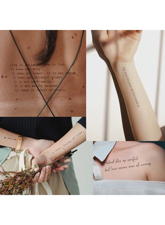 Everjoy 18+ Designs Inspirational Christian Quotes Bible Verses Temporary Tattoos About Love - 2 Sheets Powerful Scripts for Women and Men - Image 1
