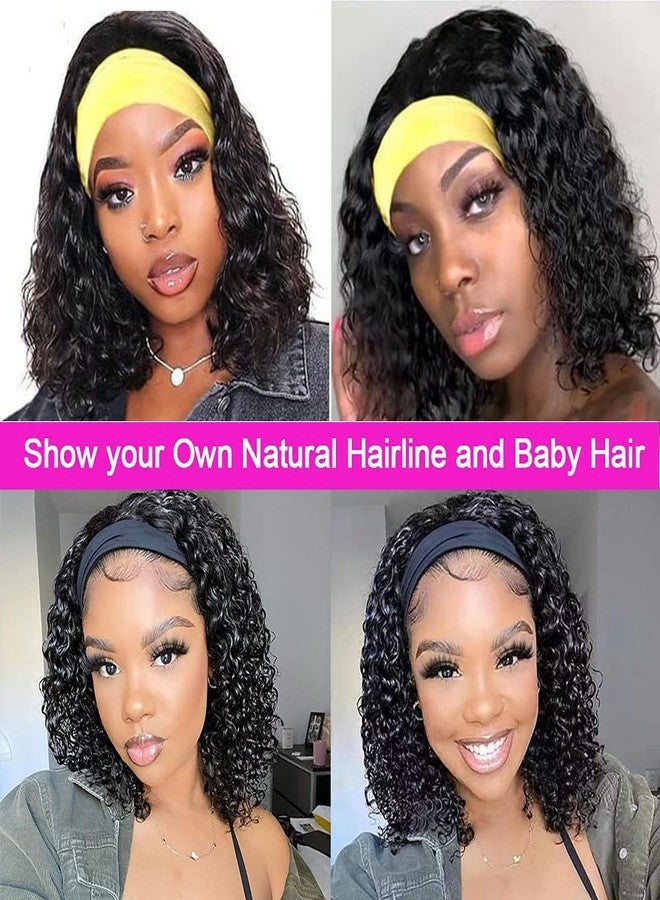 Rebasar Deep Wave Headband Wig Human Hair 14 Inch Curly Headband Wigs for Black Women Human Hair Glueless None Lace Front Wig Brazilian Virgin Hair Wear and Go Wigs 150% Density Natural Black Color - Image 2