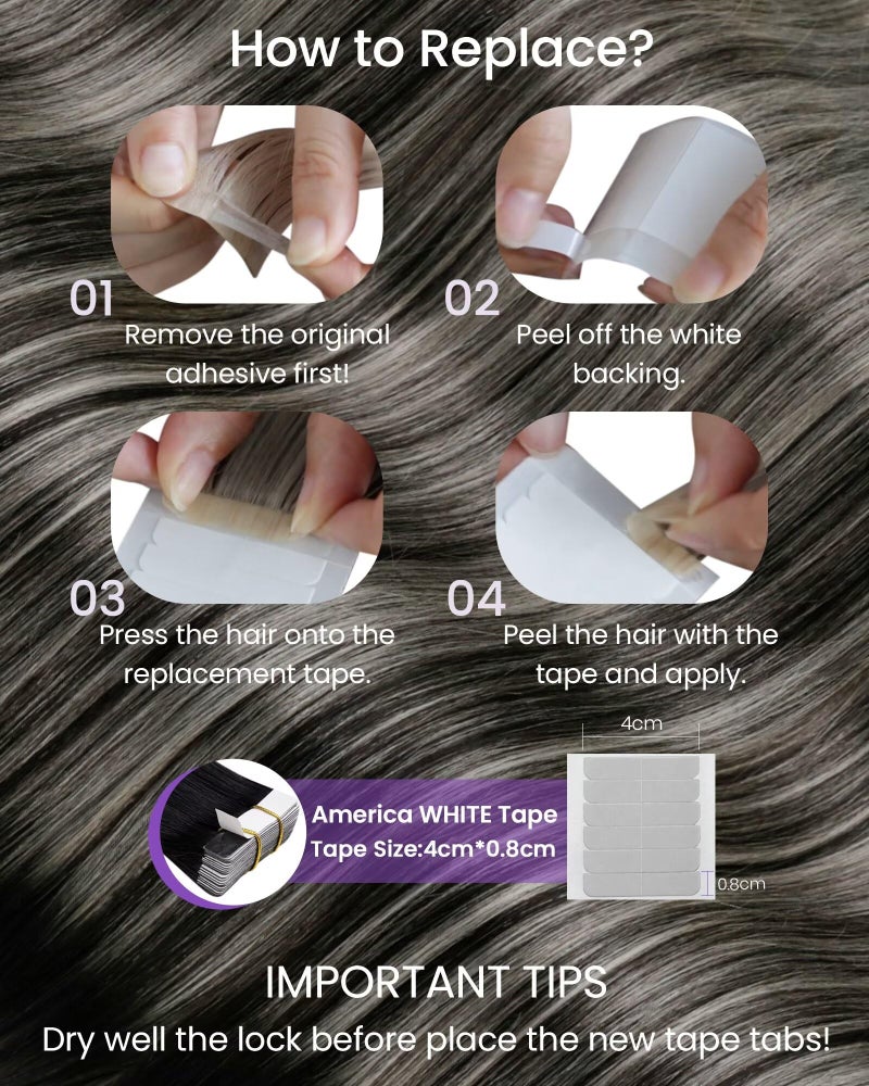 LaaVoo Tape in Hair Extensions Human Hair Balayage Tape in Human Hair Extensions Ombre Off Black to Silver Grey Hair Extension Tape on Soft Hair 22inch 20pcs 50g - Image 5