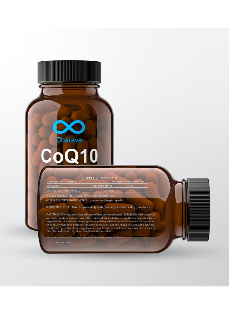 Charava - Charava CoQ10 | 250mg Ubiquinone | Supports Energy Production | Vegetarian & Gluten-Free | 30 Capsules - Image 1