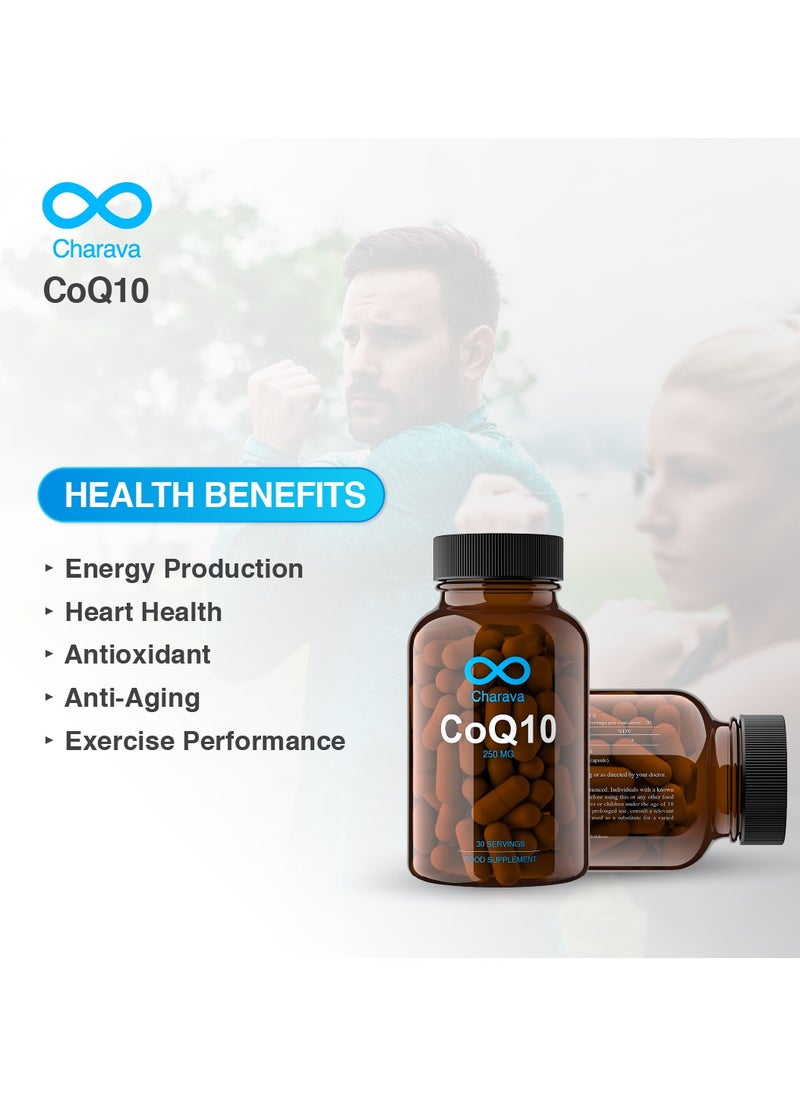 Charava - Charava CoQ10 | 250mg Ubiquinone | Supports Energy Production | Vegetarian & Gluten-Free | 30 Capsules - Image 1