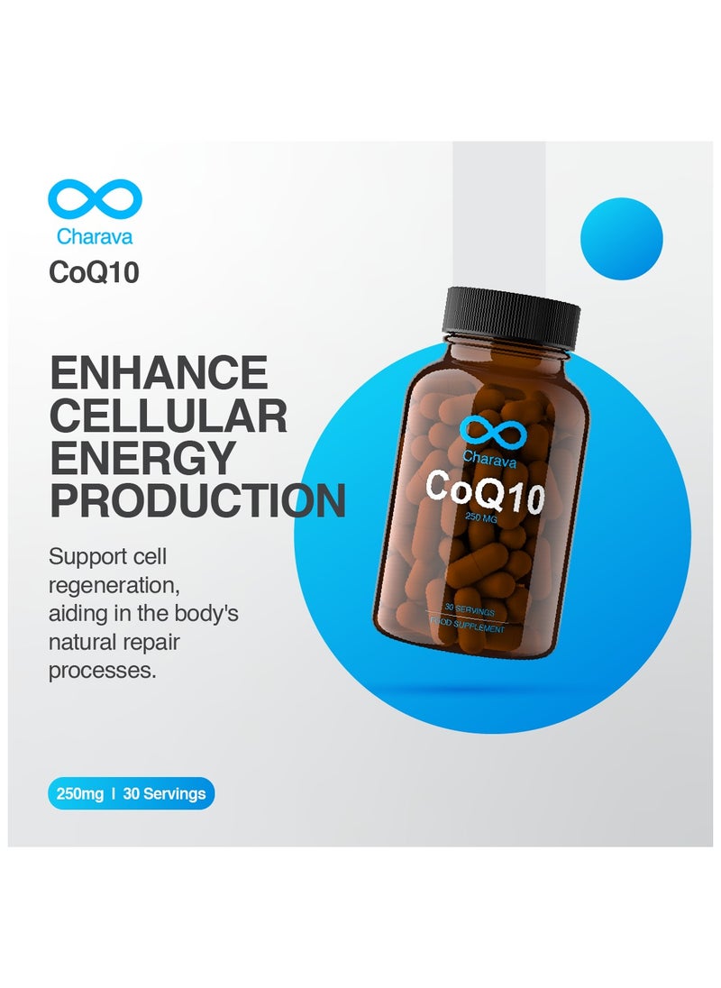 Charava - Charava CoQ10 | 250mg Ubiquinone | Supports Energy Production | Vegetarian & Gluten-Free | 30 Capsules - Image 1
