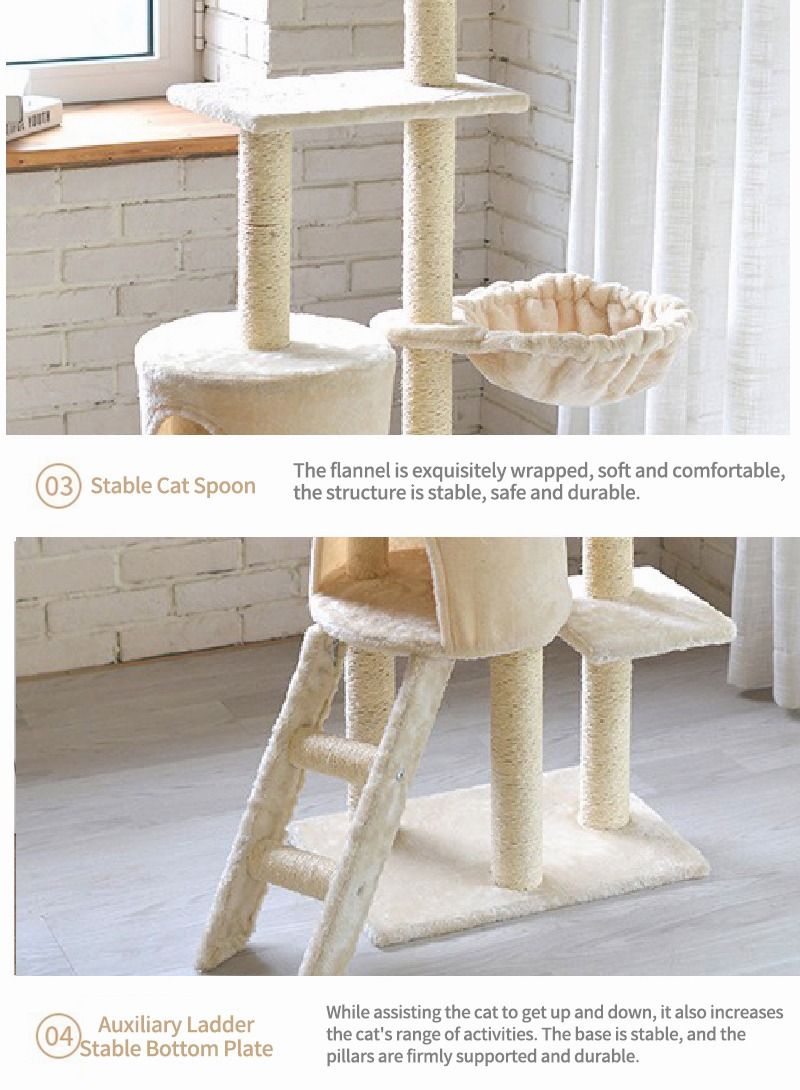 Cat Play Tower Cat Toy Multi Level Platform Cat Tree Sisal Pillar Large Cat Climbing Frame Cat Nest Luxury Cat Scratch Post Cat Tree 50x36x138 Cm Beige